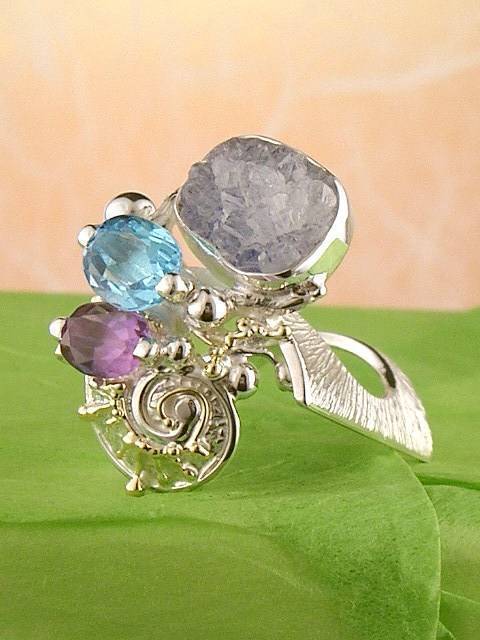 Bague Ancienne En Argent Massif 925 Sertie De Tanzanite Violette - Taille 56 Occasion